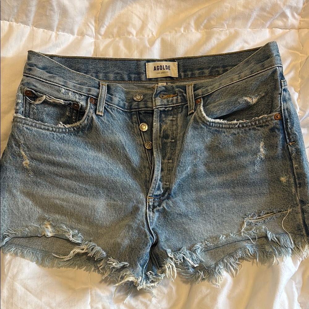 Agolde Blue Jean Shorts Distressed Cut-Off Style
